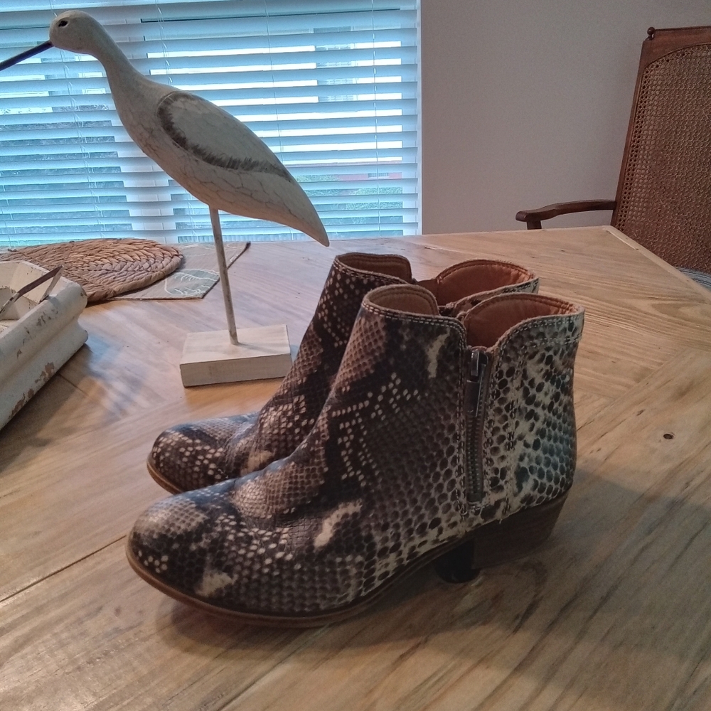 Lucky Brand Bartalino Leather Snakeskin Ankle Boots Size 7 - Picture 4 of 14